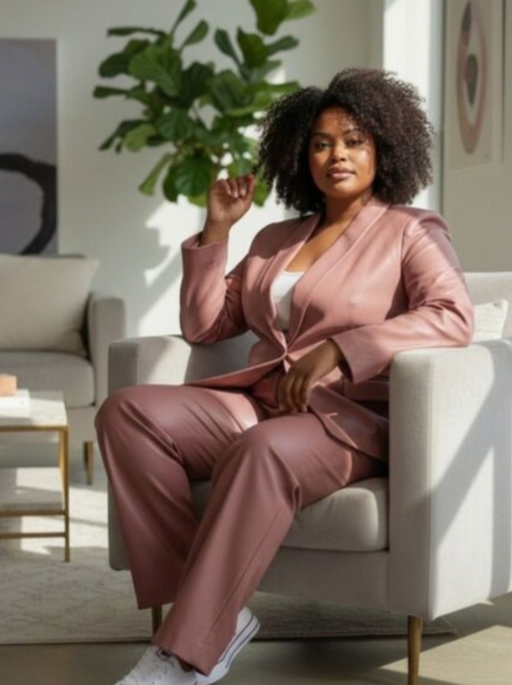 Wildfang The Empower Vegan Leather 2 Pc Suite Tux Blazer/Trousers Brown Rose - Picture 2 of 11